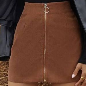 Brown zip up mini skirt